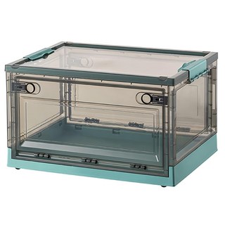 三開收納箱 100L 雙開收納 滾輪設計方便移動 可折疊設計, 65.5 x 46 x 36cm, 茶綠, 1個