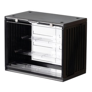 SHIMOYAMA 磁扣前開式可層疊公仔模型展示盒 黑色, 1個