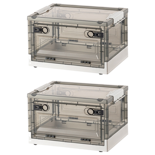 Mega 莫蘭迪雙開式可折疊滑輪收納箱 加固加厚, 47 x 35 x 24cm, 茶白色, 2個