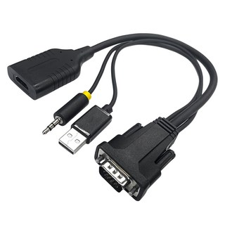 i-gota 愛購它 VGA to HDMI 影音轉接線 30cm VGA公+3.5mm公+USB A公 - HDMI母 1080P高畫質轉換, 黑色, 1條