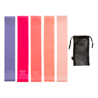 comet 環狀彈力帶5件組 附收納袋, 粉色 + 橘色 + 桃色 + 玫瑰色 + 紫色, 1組