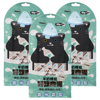 Catfeet 羊奶機能好吃肉泥, 60g, 鮪魚 + 膠原蛋白 + 化毛, 3袋