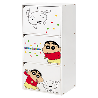 收納王妃 蠟筆小新珪藻三層木門櫃 42.5 x 29.5 x 90cm, 白色, 1個