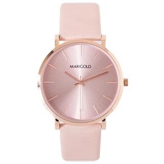 MARIGOLD 美爾朵 粼波光湧時間之河 真皮情侶手錶 粉面粉帶, 粉色