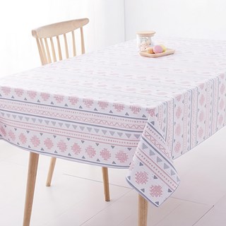 Casa Bella 美麗家居 日系防水桌巾, 132 x 228cm, 淺灰粉圖騰, 1個