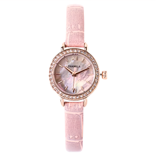 RADIANT STAR 璀璨之星 PANMILA無暇歲月珍珠母貝錶框點鑽竹節紋真皮手錶 WPA0561