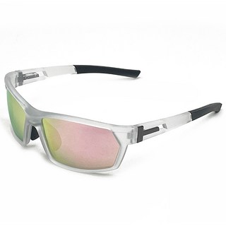 運動太陽眼鏡 偏光絢彩 橡膠漆框 騎行路跑適用 防眩光抗UV 工業安全認證, 半透框粉晶水銀, 1個