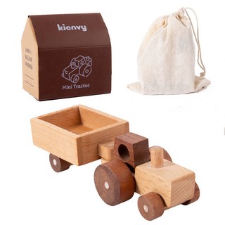 兒童木質工程車玩具,實木吊車、挖掘機模型,男孩生日禮物擺件, D76-農用拖拉機, 1個