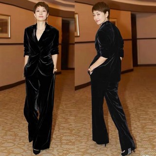 여성 겨울 벨벳 정장 세트 블랙 가을 세미수트 하객용