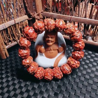 滴血蓮花菩提子手串 滿紅雕刻多層連身花男女情侶手鍊