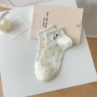 AYTA愛搭 波點臘腸狗低筒女襪 奶油系韓系襪子 短筒襪 白襪 學生襪