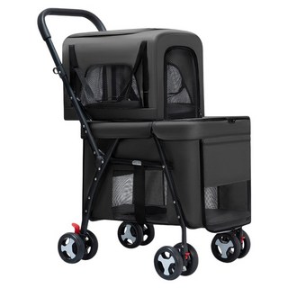 貓的生活工坊 雙層可折疊狗推車貓推車 DBL666, 黑色, 1個
