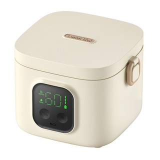 加熱飯盒 保溫便當盒 電熱便當盒 304不銹鋼便當盒 (智慧恆溫/免注水加熱/6檔加熱/巴氏消毒), 米白色-800ml, 1個