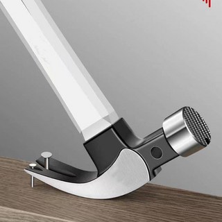 德國磁吸一體多功能羊角錘 鐵直角錘子 木工釘錘 營釘錘 迷你鎚 長柄羊角鎚, 1個, 高頻超硬錘-灰色吸釘【圓彎頭