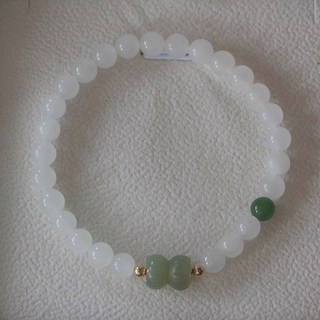 和田羊脂白玉晴水色手串 碧玉并蒂蓮單圈手鍊 新中式女生飾品 閨蜜生日禮首選