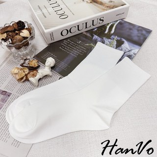 HanVo 純棉簡約大地色中筒襪 秋冬百搭堆堆襪 韓系襪子 白襪 女生中筒襪 A12-6287