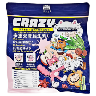 COUCH POTATO 沙發馬鈴薯 Crazy 嗨派系列 全齡貓無穀貓糧, 雞肉 + 干貝, 1000g, 1袋