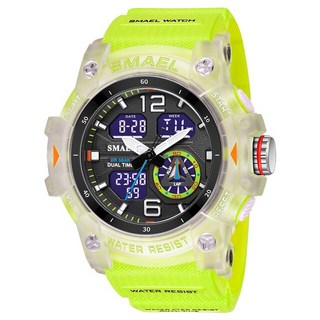 SMAEL 스포츠 시계 남성 알람 스톱워치 LED 디지털 백 라이트 듀얼 타임 디스플레이 방수 8007, 08 Fluorescent Green
