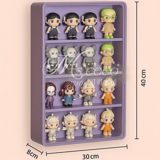 Ms.coco 壁掛公仔展示盒 側開磁吸門 多層收納櫃 盲盒手辦模型防塵展示架, 1個, 四層紫色