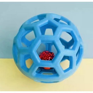 裸空發聲寵物玩具球 狗狗自嗨磨牙玩具 耐咬鏤空設計 消耗體力減少拆家 小型犬幼犬貓咪適用, 【 藍色】帶鈴鐺發聲-9CM, 1個