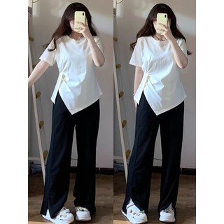 大碼胖mm休閒不規則開叉短袖T卹女夏季時尚百搭寬鬆顯瘦上衣