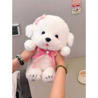 可愛比熊犬仿真玩偶 穿衣小狗狗公仔 毛絨玩具, 1個, 紅色毛衣比熊犬,60厘米