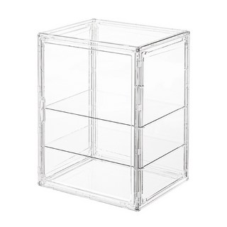 防塵杯子 多層收納櫃 磁吸開門設計 公仔模型收納盒, 杯架展示盒(二層隔板)全透明-超取限3個