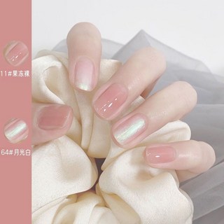 秋冬溫變指甲油 免烤 持久不掉色 防水速乾 學生美甲 (臺灣出貨), 11果凍裸+64月牙白【免烤型】, 1個