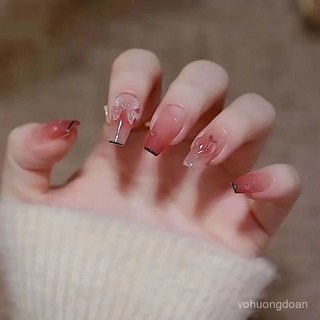 可拆卸穿戴式美甲片,新款顯白高級純慾風,熱賣美甲, 1個, 圓酒紅,【普通】24粒果凍膠工具包