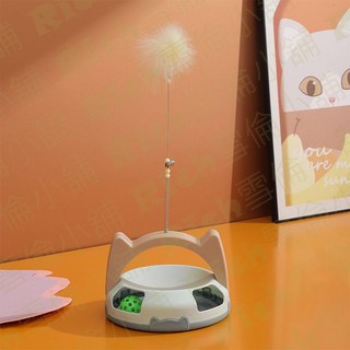 新款貓咪自嗨玩具逗貓棒鈴鐺球組合,搖擺羽毛耐咬神器,自嗨解悶紓壓貓轉盤,馬卡龍色快樂鈴鐺球, 1個, 藍粉色