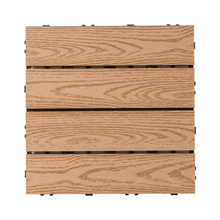 卡扣式拼接木紋地板 杏黃木紋 9片 木紋地板 防水 防焰 防腐 巧拼 仿木地板 仿實木地板 陽台 花園【Q043-9】, 1個, 杏黃木紋X9