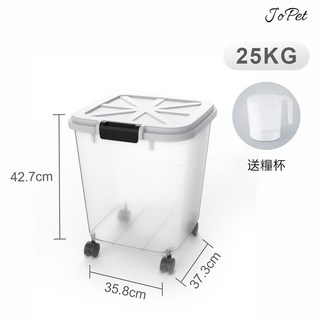 JoPet 寵物儲糧桶 25KG 大容量 滾輪 飼料儲存箱 防蟲防潮 附量杯, 1個, 25 KG (僅可寄 宅配)