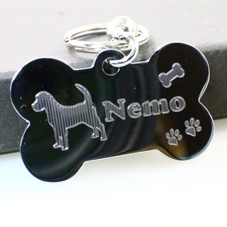 銘記心禮 小骨寵物名牌GO-1011A 狗狗防走失耐用免費刻字, 1個, 亮面銀色