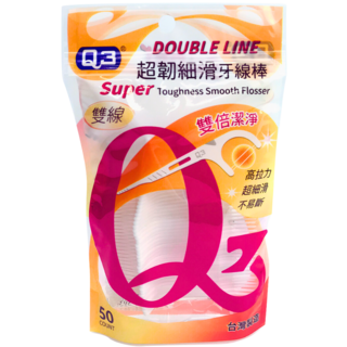Q3超韌細滑牙線棒50支裝,雙線設計,高拉力不易斷裂,台灣製造, 1個, 50個裝, 15cm