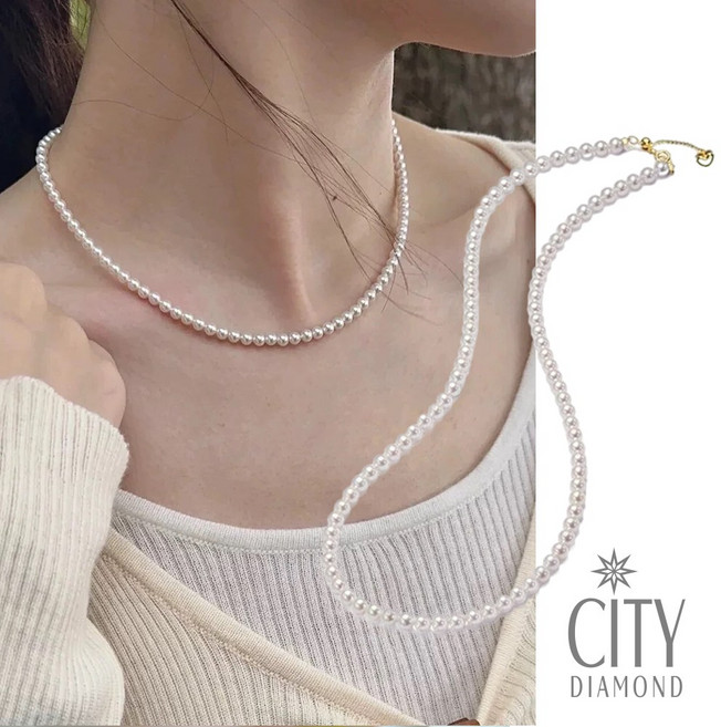 CITY DIAMOND 引雅 米粒珍珠3.5-4mm伸縮串鍊 項鍊 簡約優雅 白色