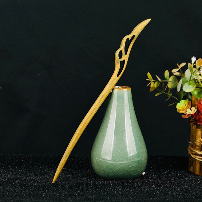 天龍紡 綠檀木烏木髮簪 加長款23cm