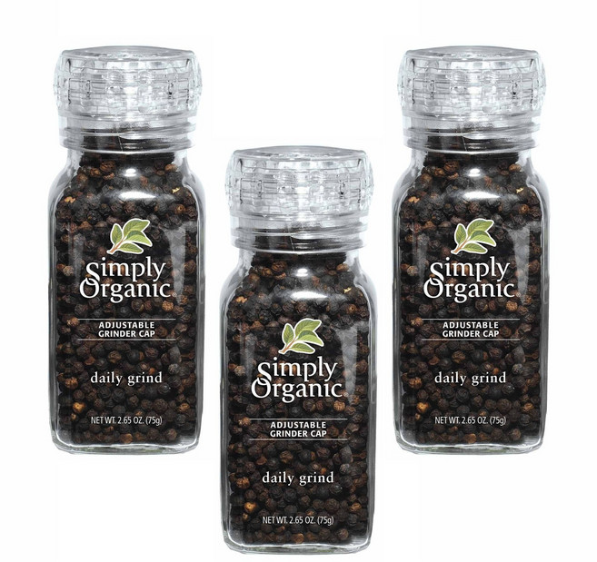 Simply Organic 研磨罐裝黑胡椒粒, 3罐, 75g