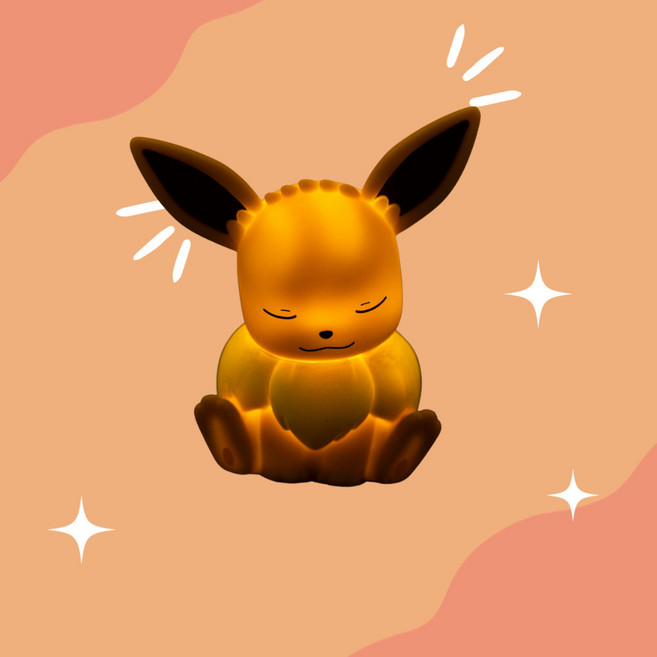 pokemon 皮卡丘睡姿公仔小夜燈 伊布造型 夜燈 桌燈 療癒擺飾 溫馨燈光, 黃色