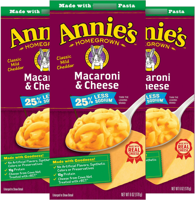 Annie's 減鈉經典淡切達起司通心粉, 3盒, 170g