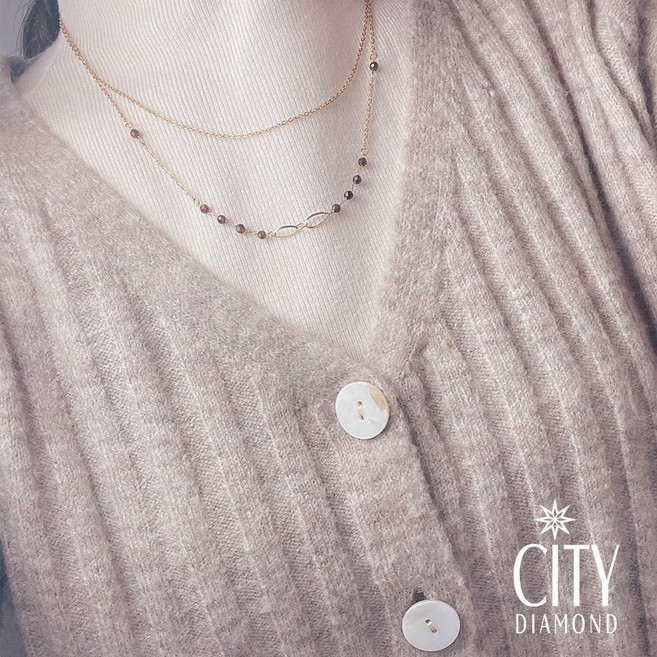 CITY DIAMOND 引雅 石榴石鍍18K金雙層疊戴項鍊