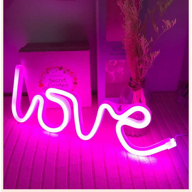 氣球派對多 連體LOVE霓虹燈 LED造型字母燈 情人節求婚告白氣氛佈置拍照道具, 粉色-LOVE霓虹燈