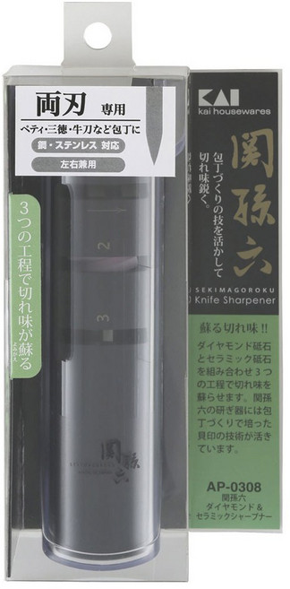 KAI 貝印 関孫六 雙刃鑽石陶瓷磨刀器 AP-0308, 1個, 黑色