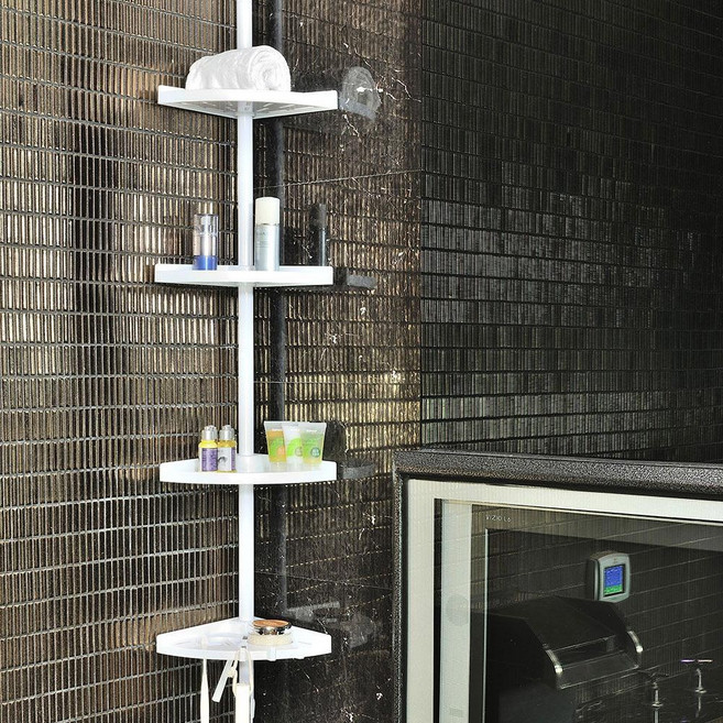 H&R安室家 頂天立地衛浴四層置物架 TS104, 現代白烤漆, 1個