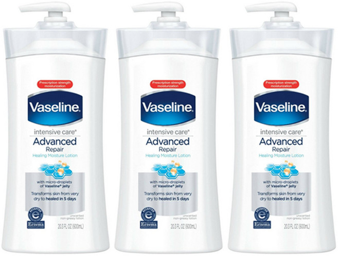 Vaseline 凡士林 專業修護潤膚露 無香, 3瓶, 600ml