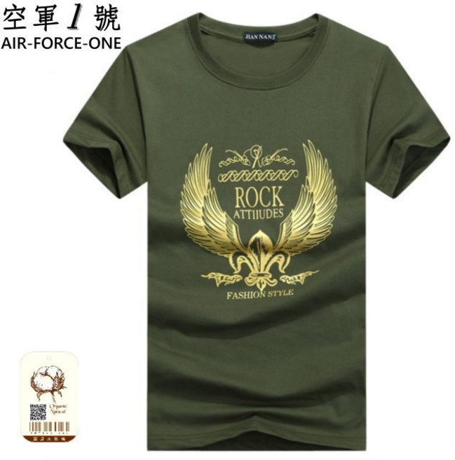 空軍一號 AIR-FORCE-ONE 棉質彈性印花男T恤 搖滾圖案 綠色XL