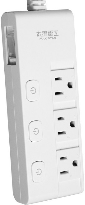 太星電工 四開三插電腦線 電源延長線 獨立開關 防塵滑蓋 安全插座, 180cm, 白色, 1條