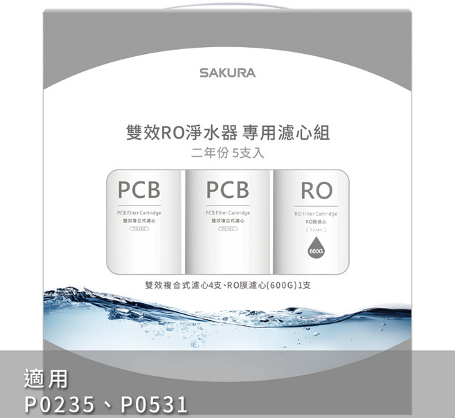 SAKURA櫻花 RO淨水器濾心組 F2196 (適用P0265 P0531) 雙效複合式 RO膜 二年份, 1個