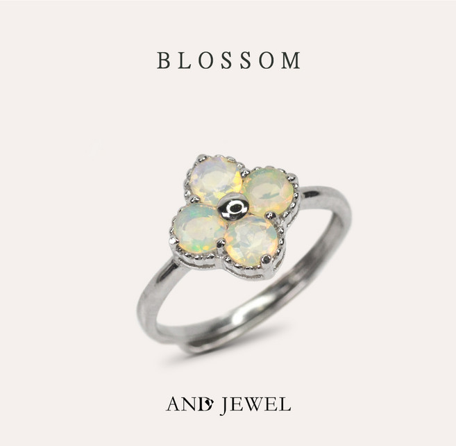 安的珠寶 和諧系列Blossom 蛋白石多色戒指 精緻圓形4mm可調節戒圍