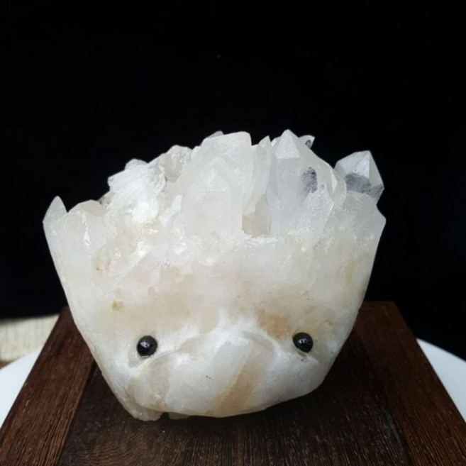 靖靖水晶礦石 白晶簇刺蝟擺件 水晶 消磁 療癒系 居家裝飾, 白