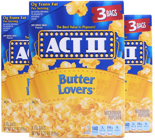 ACT 微波爆米花 奶油口味 3入, 3盒, 234g